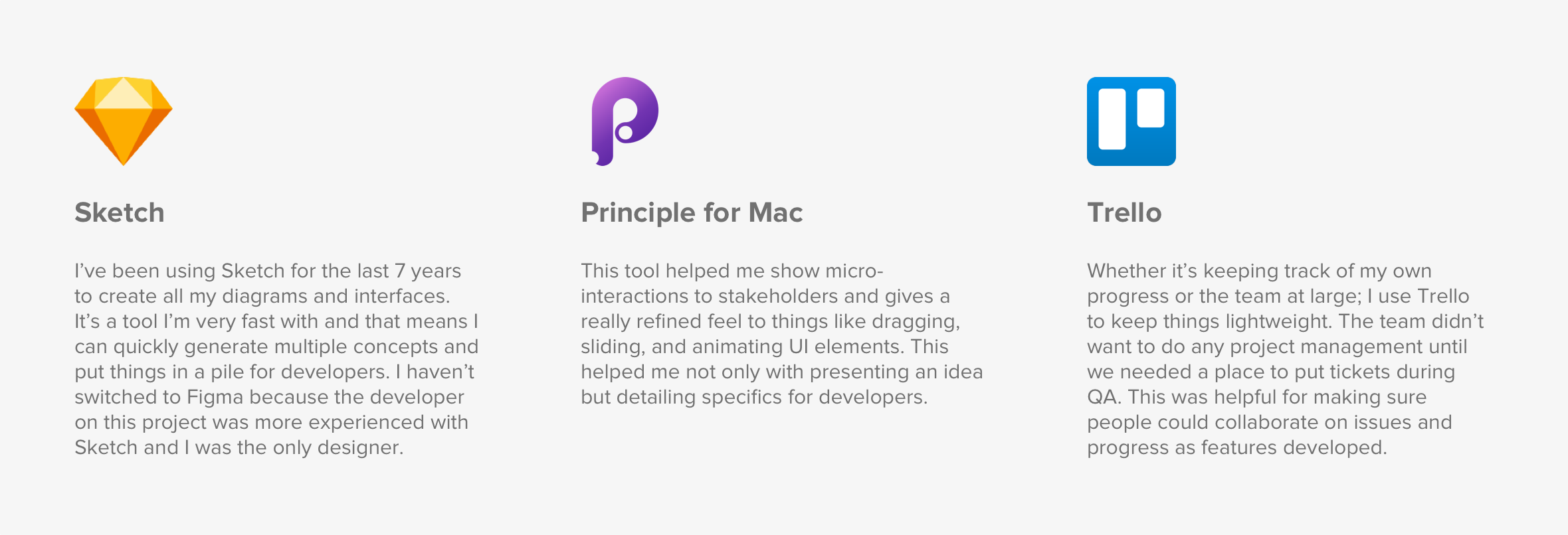 Software Tools Used - Sketch - Trello - Principle
